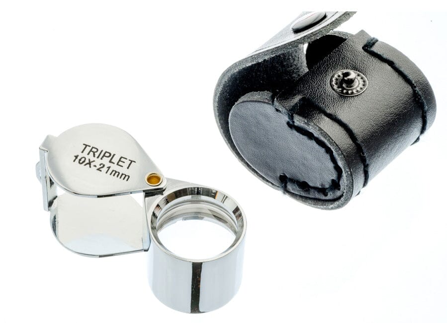 Jeweler's 10x21MM Chrome Round Body Triplet Loupe With Leather Case